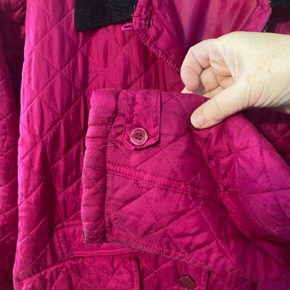 Vintage Bogari Silk Quilted Jacket 1X Fuchsia Pink Corduroy Collar 90s magenta - Picture 7 of 7